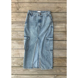 Love Fire Jean Skirt Size 3 Cargo Front Slit Denim Skirt